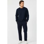 Lacivert Relaxed Fit Bisiklet Yaka Sweatshirt Düz Paça Erkek Eşofman Takımı 2XL