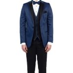 Lacivert Saten Mono Yaka Astarlı Yelekli 6 Drop Slim Fit Dar Kesim Smokin Damatlık 1001190152 - 48