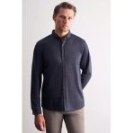 Lacivert Smart Düğmeli Yaka Uzun Kol Cepsiz Slim Fit Casual Gömlek 1004255171