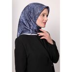 Lacivert Soyut Etnik Desen Twill İpek Eşarp
