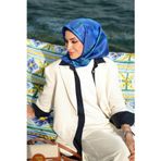 Lacivert Soyut Gül Desen Twill İpek Eşarp