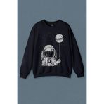 Lacivert Sweatshirt Astronot Uzay Cosmos Ay Dünya Gezegen Galaksi Baskılı Unisex Sweat PSW01L-1054 Lacivert