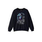 Lacivert Sweatshirt Baloncuk Köpük Tabancası Uzayda Astronot Cosmos Balon Baskılı Unisex Sweat Lacivert
