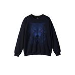 Lacivert Sweatshirt Gece Vahşi Ormada Bozkurt Bordo Mavi Gözlü Kurt Wolf Baskılı Unisex Sweat Lacivert