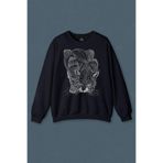 Lacivert Sweatshirt Kara Kedi Silüet Çizim Black Cat Bıyıklı Baskılı Unisex Sweat Lacivert