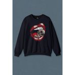 Lacivert Sweatshirt Skull Kuru Kafa Wampir Dudak Kadın Dudağı Baskılı Unisex Sweat Lacivert