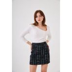 Lacivert Tüvit Ekose Mini Etek - 38