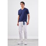 Lacivert V Yaka Pamuklu Düz Renk Slim Fit Erkek T-shirt