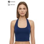 Lacivert Viskon Halter Yaka Sırt Dekolteli Kadın Crop Atlet