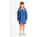 Lacivert Yakası Çiçek Nakışlı Uzun Kol Kız Çocuk Jean Elbise 20116 - 2 - 3 Yaş