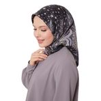 Lacivert Yaprak Desen Twill İpek Eşarp