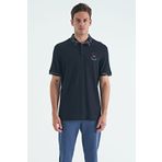 Lacivert Yazı Nakışlı Baskı Detaylı Standart Kalıp Polo Yaka Erkek T-Shirt - 88239