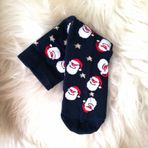 Lacivert Yılbaşı Temalı Noel Baba Desenli Çorap