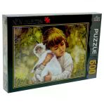 Laço Çocuk ve Kedi Portre 500 Parça Puzzle