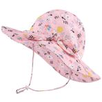 LACOFIA Bebek Kız Güneş Şapkası UPF 50+ UV Korumalı Çocuk Pamuklu Plaj Şapkası Bebek Geniş Kenarlı Yaz Siperliği Ayarlanabilir Çene Kayışı ile, pembe çiçekler, 6-18 Months