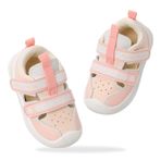 LACOFIA Bebek sandaleti, kız ve erkek çocuk, yürümeyi öğrenme ayakkabısı, nefes alır, ilk bebek ayakkabısı, yazlık, kaymaz, yürümeyi öğrenme sandaleti, cırt cırtlı, Pembe., 21 EU
