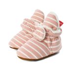 LACOFIA Erkek Bebek Kız Kaymaz Yumuşak Taban Terlik Patikler Bebek Kış Beşik Ayakkabıları, B Pembe Çizgili, 0-6 Months