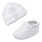LACOFIA Yenidoğan Beyaz Beşik Ayakkabıları Bebek Yumuşak Taban Terlik Ayakkabı Erkek Kız Prewalkers, Erkek Bebek Ayakkabı Şapkası, 0-3 Months