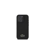Lacoste iPhone 16 Pro Magsafe PU Pike Desenli Timsah Logolu Siyah Uyumlu Telefon Kılıfı