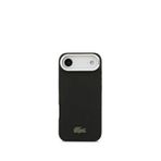 Lacoste iPhone 17 Air PU Pike Desenli Standlı Metal Logolu Magsafe Siyah Uyumlu Telefon Kılıfı