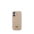 Lacoste iPhone 17 Pike Desenli Metal Logolu Kartlıklı Magsafe Bej Uyumlu Telefon Kılıfı