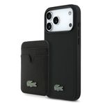 Lacoste İphone 17 Pro Max Kılıf Lisanslı M-Safeli Pu Pike Desenli Metal Logo Kartlıklı Kapak Siyah