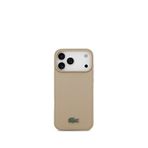 Lacoste iPhone 17 Pro Max Pike Desenli Metal Logolu Kartlıklı Magsafe Bej Uyumlu Telefon Kılıfı
