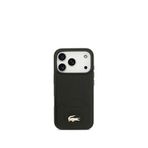 Lacoste iPhone 17 Pro Metal Logolu PU Deri Tasarımlı Magsafe Siyah Uyumlu Telefon Kılıfı