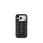 Lacoste iPhone 17 Pro Monogram Desenli PU Deri Standlı Magsafe Siyah Uyumlu Telefon Kılıfı