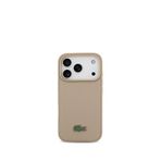 Lacoste iPhone 17 Pro Pike Desenli Metal Logolu Kartlıklı Magsafe Bej Uyumlu Telefon Kılıfı