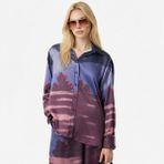 Lacoste Kadın Oversize Fit Baskılı Mor Saten Gömlek - ADI-Mor - 36