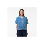 Lacoste Kadın Relaxed Fit Kısa Kollu Monogram Mavi Gömlek