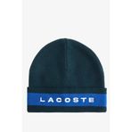 Lacoste Renk Bloklu %100 Yün Erkek Bere Koyu Yeşil Mavi Beyaz