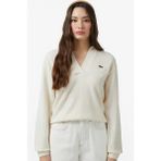 Lacoste Women's Classic Fit Polo Collar Cream Sweater Kadın Polo Yaka Clasic Fit Yün Kaşmir Kazak Krem - 38