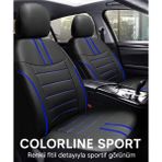 Lada Samara 1984–2013 Colorline Sport Serisi Deri Siyah Mavi Koltuk Kılıfı - Modüler Standart - Siyah - Mavi