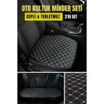 Lada Vega Deri Silinebilir Cepli Oto Kılıf-Minder Oturak Seti (3 Parça) Gümüş - Gri