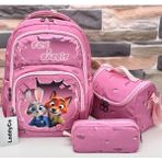 LaddyCo Ilkokul Çantası Kız Çocuğu 3`lü Set Pembe Ilk Okul Çantası Karakter Baskılı Takım - 6GA-Pembe