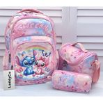 LaddyCo Ilkokul Çantası Kız Çocuğu 3`lü Set Renkli Ilk Okul Çantası Karakter Baskılı Takım - 7134P - Pudra