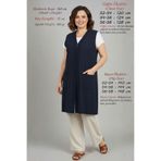 Laden Büyük Beden Kadın Yazlık Turlu Viskon Penye Terletmez Düğmeli Anne Uzun Tunik Lacivert Taşlı Yelek