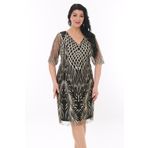 Ladies First Büyük Beden 3791 Siyah Kısa Abiye Elbise