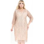 Ladies First Büyük Beden 3994 Altın Kısa Abiye Elbise - 4XL