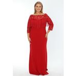 Ladies First Büyük Beden Kırmızı Uzun Abiye Elbise 3154