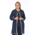 Ladies First Büyük Beden Lacivert Gümüş Ceket+bluz Ikili Takım 3717
