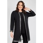 Ladies First Büyük Beden Siyah Gümüş Ceket+bluz Ikili Takım 3717