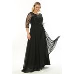 Ladies First Büyük Beden Siyah Uzun Abiye Elbise 3855