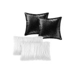 LadiesHome 4 Parça 30x50 Beyaz Peluş Ve 43x43 Siyah Payetli Kırlent Kılıfı