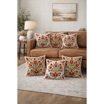 LadiesHome Folk Çiçek Punch Nakış Desenli Kırlent Kılıfı 6’lı Set 43x43 cm Dijital Baskı Dekoratif