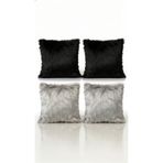 LadiesHome Peluş Dekoratif Kırlent Kılıfı 4’lü Set – Siyah & Gri Yumuşak Dokulu Koltuk Yastık Kılıfı 43x43
