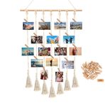 LadjproR Boho fotoğraf duvarı kolaj ahşap mandallı el yapımı makrome fotoğraf çerçevesi duvarı, püsküllü, Boho duvar dekorasyonu, ev dekorasyonu, yatak odası (B)