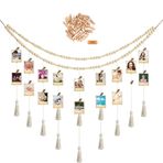 LadjproR Boho fotoğraf duvarı kolaj ahşap mandallı el yapımı makrome fotoğraf çerçevesi duvarı, püsküllü, Boho duvar dekorasyonu, ev dekorasyonu, yatak odası için (A)